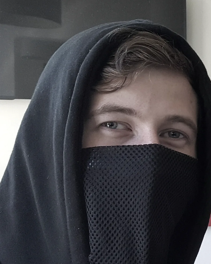 Alan Walker in his black hood and mask