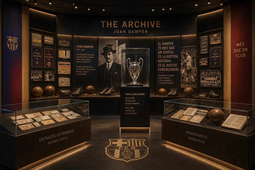 Concept render of a gallery of club memorabilia and trophies for the Joan Gamper Trophy
