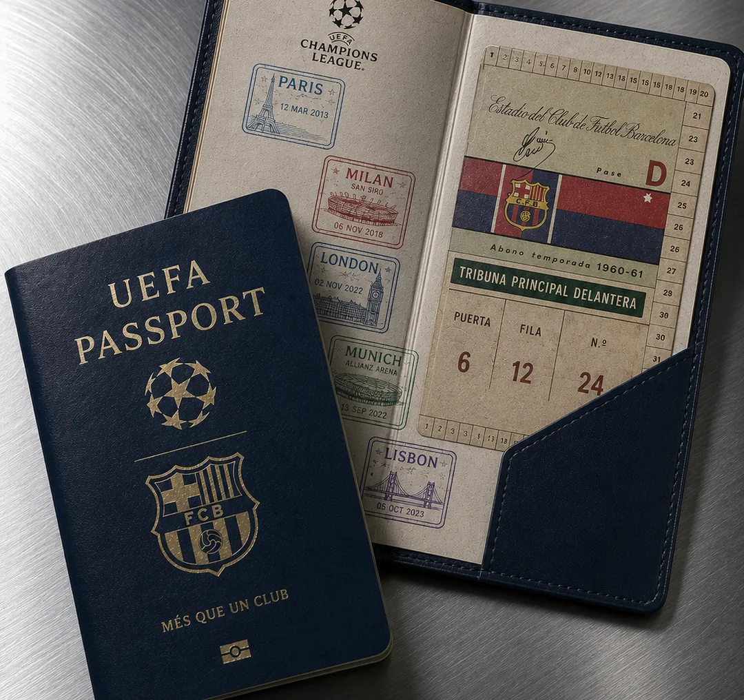 Concept render of a Champions League guest passport with stamps